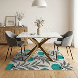 Teal Pumpkin Leaves Pattern Area Rug