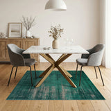 Teal Distressed Vintage Stripe Area Rug
