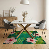 Pink Hibiscus Flower Teal Green Area Rug