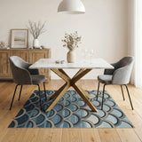 Teal Blue Arched Wave Geometric Rug