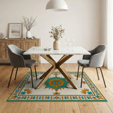Teal Orange Star Medallion Persian Rug