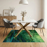 Serene Emerald Misty Mountains Moonlit Rug
