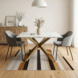Washable Modern Geometric Striped Area Rug - Brown & Beige Earth Tones