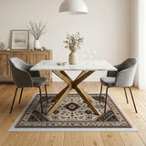 Ivory Persian Medallion Area Rug with Navy Rust