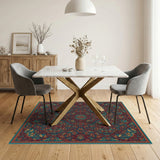 Teal Persian Medallion Area Rug with Gold Floral Accents
