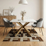 Brown Tan Wood Plank Parquet Area Rug