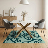 Teal Swirling Vine Area Rug