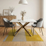 Yellow and Beige Geometric Block Shag Rug