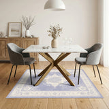 Blue and Teal Blue Distressed Vintage Floral Area Rug