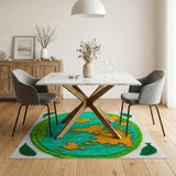 Playful World Globe Area Rug with Leaf Accents