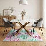 Teal Pink Damask Floral Area Rug