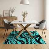 Teal Black Wavy Abstract Area Rug