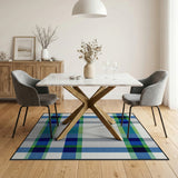 Blue Teal Plaid Geometric Area Rug