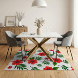 Red Vibrant Red Hibiscus Floral Area Rug
