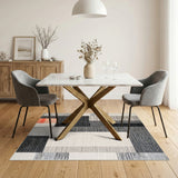 Geometric Black White Area Rug with Orange Accent