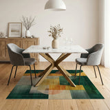 ODIKA Modern Abstract Washable Rug - Green & Gold Geometric Low Pile Area Rug, Non-Slip, OEKO-TEX Certified