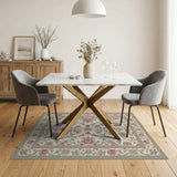 Pink Floral Vintage Area Rug with Cream Base