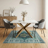 Teal Sea Turtle Coastal Fringe Rug