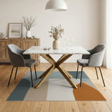 Teal Orange Curved Abstract Area Rug