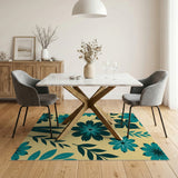 Teal Floral Vintage Area Rug