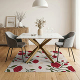 Red Rose Floral Pattern Area Rug