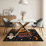 Happy Halloween Washable Area Rug with Black Cat Pumpkins