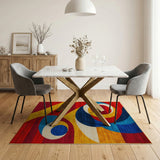 Vibrant Geometric Abstract Area Rug in Red Blue Yellow