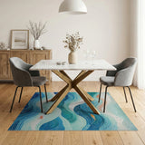 Ocean Waves Blue Teal Area Rug with Koi Fish
