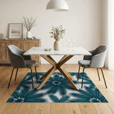 Coastal Beach Teal Palm Frond Area Rug