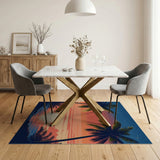 ODIKA Washable Tropical Sunset Palm Tree Retro Area Rug - Low Pile Non-Slip
