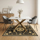 Gold and Silver Black and Gold Floral Vintage Area Rug