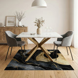 Luxe Black Gold Veined Marble Abstract Area Rug