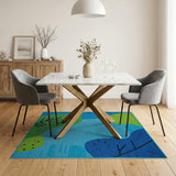 Abstract Green Leaves on Turquoise Blue Area Rug