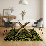 Bold Yellow Wavy Lines Black Area Rug