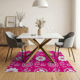 Vibrant Pink White Floral Pattern Area Rug