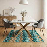 Teal Zigzag Wave Geometric Area Rug