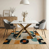 ODIKA Mid-Century Modern Vinyl Record Washable Area Rug - Retro Geometric Non-Slip Low Pile