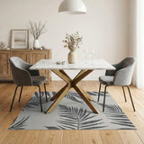 Black White Palm Leaf Coastal Area Rug