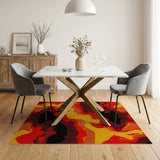 Fiery Red Yellow Camo Geometric Area Rug