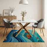 Whimsical Cartoon Fish Ocean Waves Rug