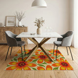 Vibrant Orange Sunflower Floral Area Rug
