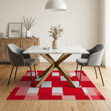 Red Geometric Block Patchwork Area Rug
