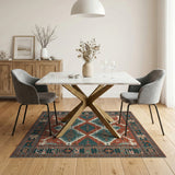 Terracotta Teal Southwestern Diamond Area Rug