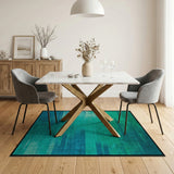 Blue and Teal Teal Striped Geometric Modern Area Rug