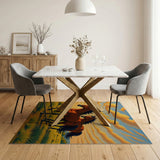 Galloping Chestnut Horses Sunset Prairie Rug
