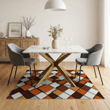 3D Orange Geometric Cube Area Rug