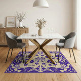 Ornate Purple Floral Cream Area Rug