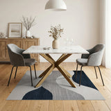 Abstract Wavy Navy Grey Area Rug