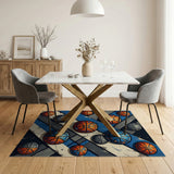 Basketball Explosion Geometric Area Rug