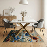 Vibrant Orange Blue Poppy Coastal Beach Rug